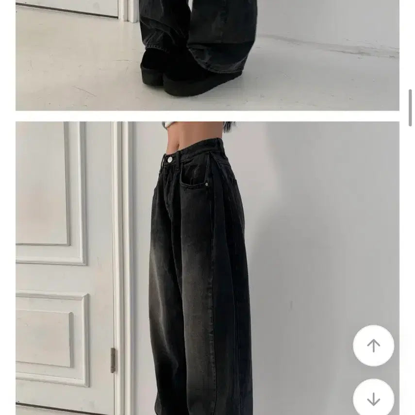[BUNJANG] ModiMood Feeling Washing Side Pin Tuck Wide Black Denim / 모디무드 필링 워싱 사이드 핀턱 와이드 흑청