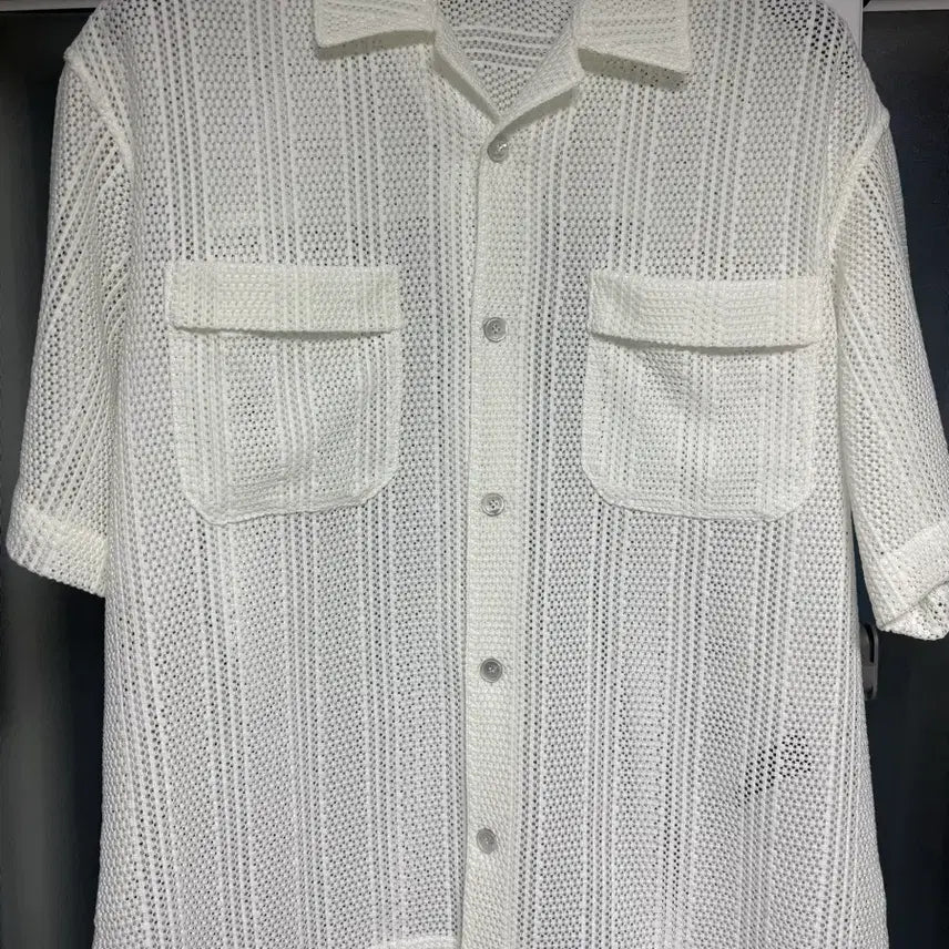 [BUNJANG] Allegri Cuban White Crochet Collar Short Sleeve Shirt / 알레그리 쿠반 화이트 크로셰 카라 반팔셔츠 105 새상품