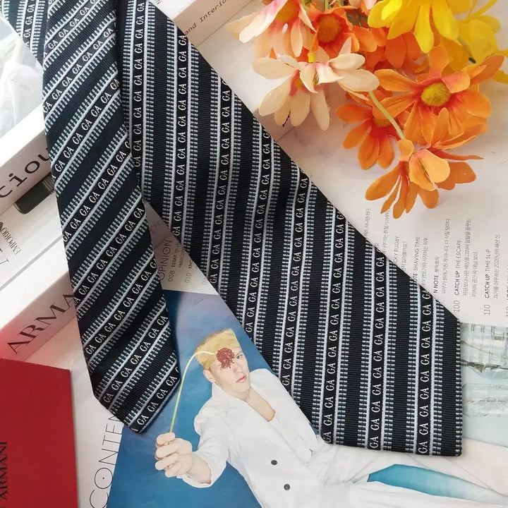 [BUNJANG] Giorgio Armani GA Logo Jacquard Silk Necktie (9cm Width) / 조르지오 아르마니 GA 로고 자카드 넥타이 9cm S~A+등급 K2655