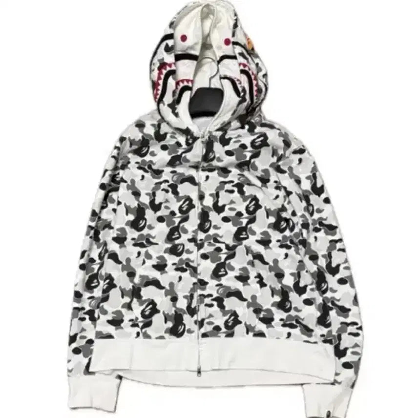 [BUNJANG] BAPE Double Shark Camo White Hoodie / 베이프 더블샤크 카모 화이트 후드집업