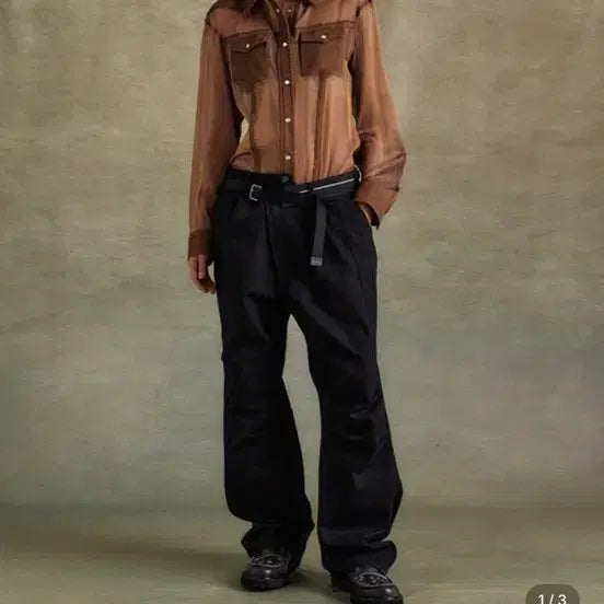 [BUNJANG] Andersson Bell Bowman Herringbone Silk Chiffon Shirt Brown / 앤더슨벨포우먼 헤링본 실크 쉬폰 셔츠 브라운 XS