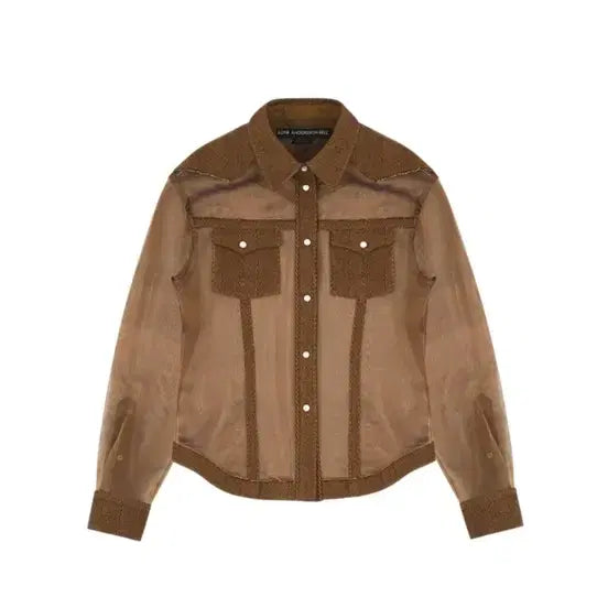 [BUNJANG] Andersson Bell Bowman Herringbone Silk Chiffon Shirt Brown / 앤더슨벨포우먼 헤링본 실크 쉬폰 셔츠 브라운 XS
