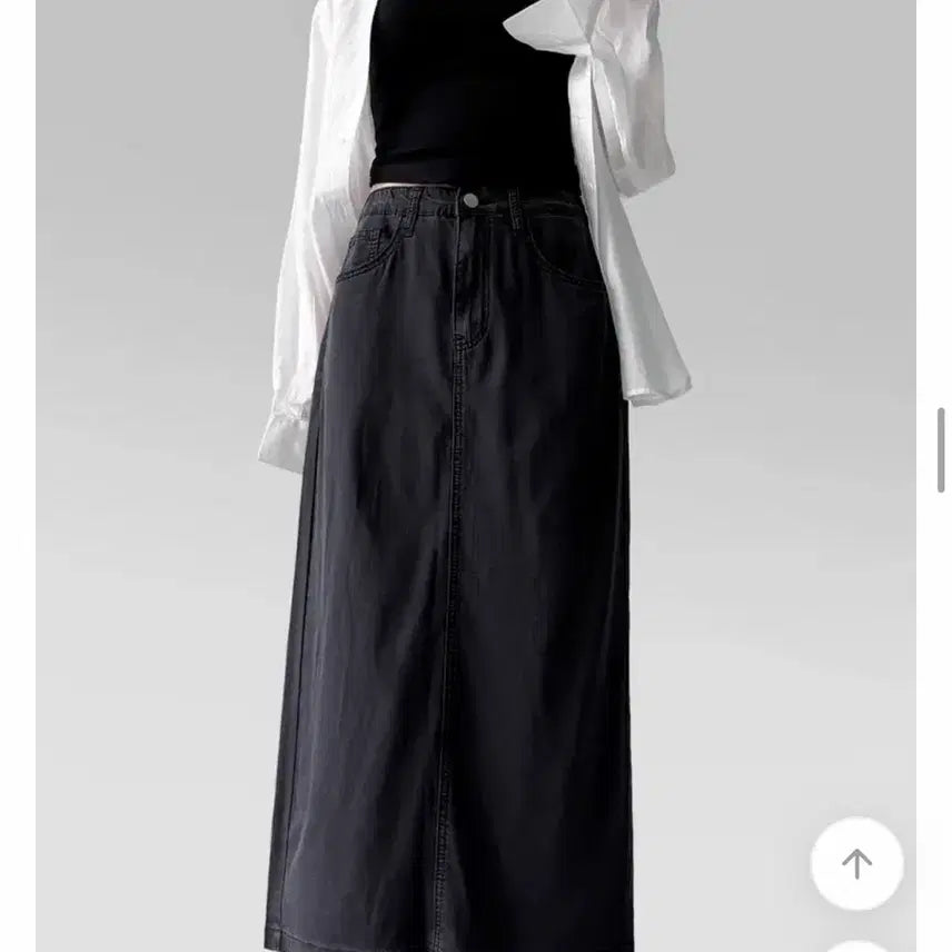 [BUNJANG] Abley Blooming Cool Summer Long Denim Skirt / 에이블리 블루밍 쿨 썸머 후들 원단 롱 데님 스커트 롱 치마