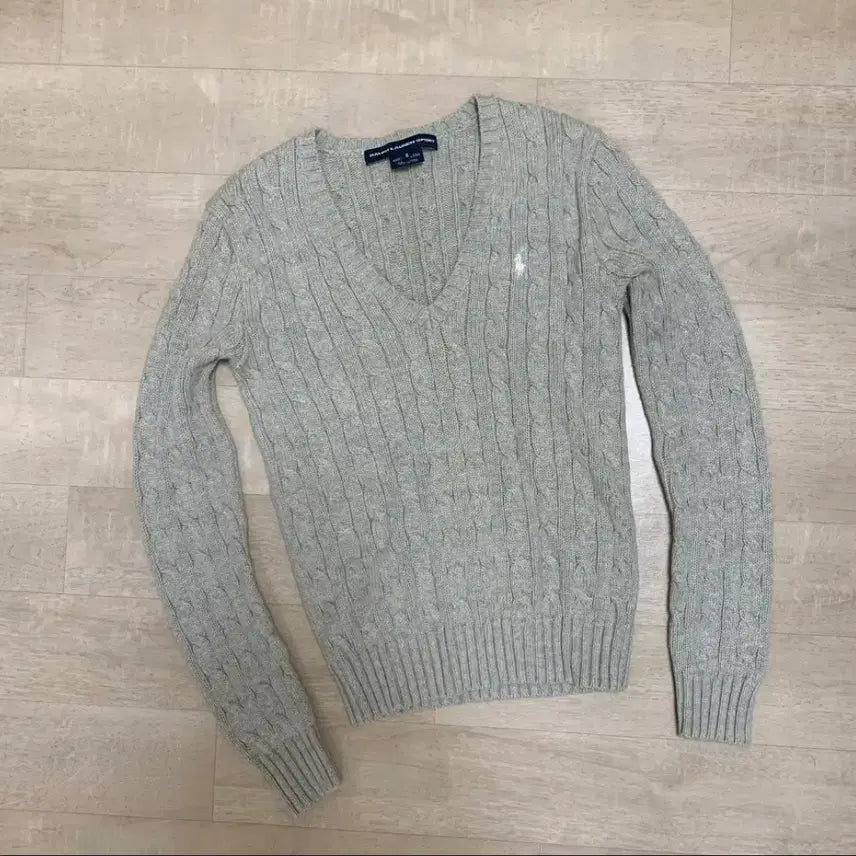 [BUNJANG] Polo Ralph Lauren V-Neck Cable Knit Sweater / 폴로 브이넥 케이블 딱붙 니트