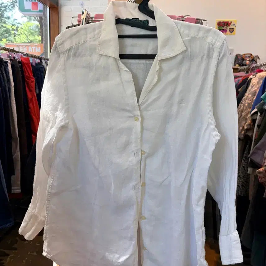 [BUNJANG] Ralph Lauren Linen Long Sleeve Shirt White / 랄프로렌 린넨 셔츠 화이트 긴팔
