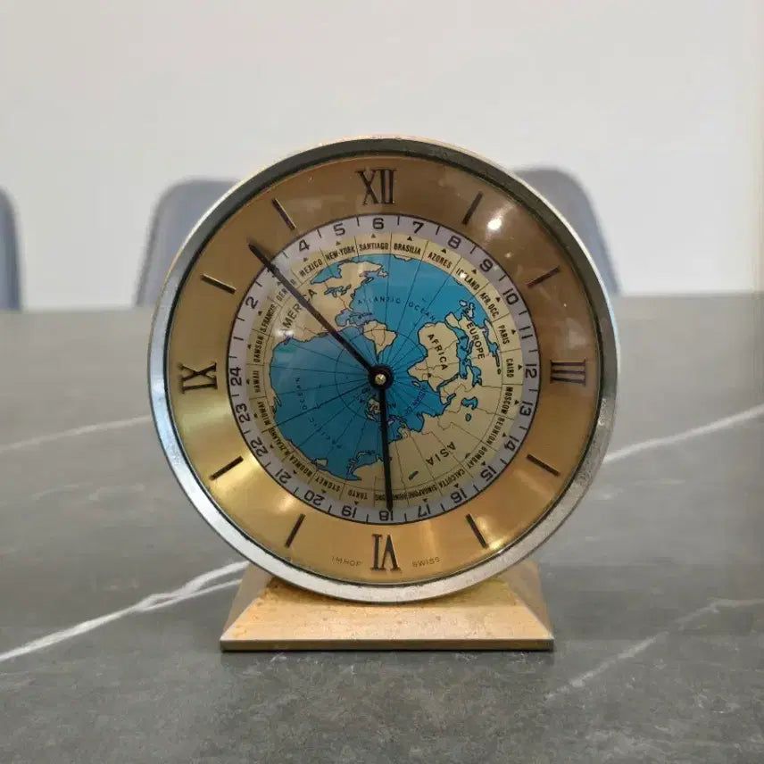 [BUNJANG] Vintage 1960s Imhof Swiss World Time Mechanical Desk Clock / 빈티지 1960년 Swiss Imhof 월드타임 태엽시계