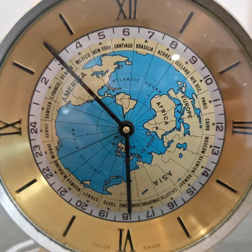 [BUNJANG] Vintage 1960s Imhof Swiss World Time Mechanical Desk Clock / 빈티지 1960년 Swiss Imhof 월드타임 태엽시계