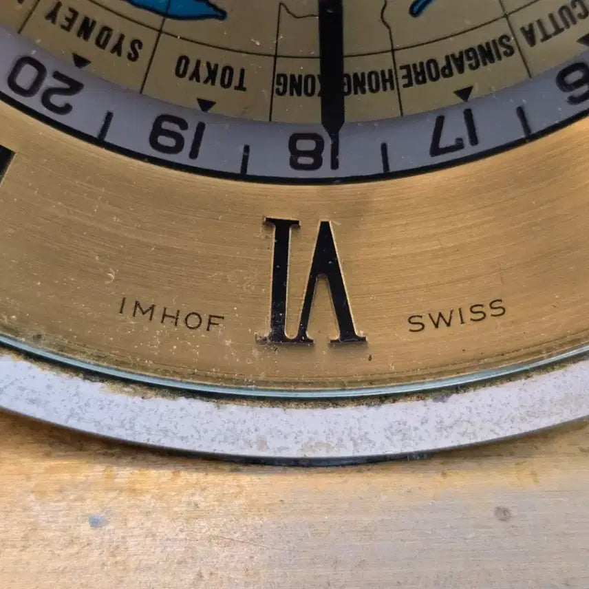 [BUNJANG] Vintage 1960s Imhof Swiss World Time Mechanical Desk Clock / 빈티지 1960년 Swiss Imhof 월드타임 태엽시계