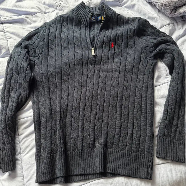 [BUNJANG] Polo Ralph Lauren Cable Knit Cotton Quarter Zip Sweater Hunter Navy / 폴로 랄프 로렌 케이블 니트 코튼 쿼터 지퍼 스웨터 헌 터 네이비