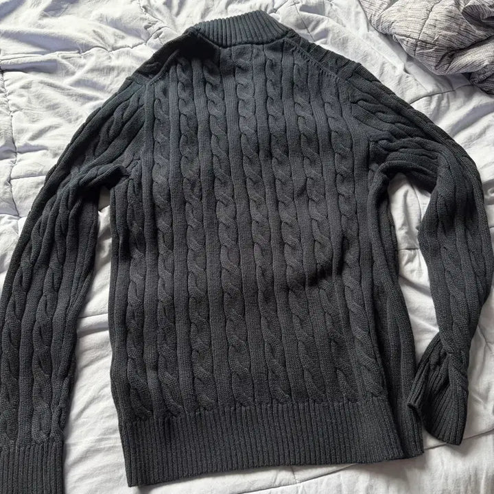 [BUNJANG] Polo Ralph Lauren Cable Knit Cotton Quarter Zip Sweater Hunter Navy / 폴로 랄프 로렌 케이블 니트 코튼 쿼터 지퍼 스웨터 헌 터 네이비