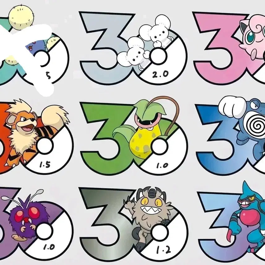 [BUNJANG] Pokemon 30th Anniversary Stickers (Assorted Characters) / 포켓몬 30주년 스티커 판매 두리쥐 푸린 가디 독개굴 솜솜코 콘팡 나옹이