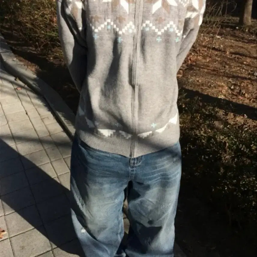 [BUNJANG] HI-OBI Nordic Fur Hooded Zip-Up Gray / 히오비 노르딕 퍼 후드 집업 (F) 그레이