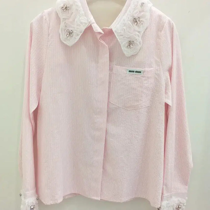 [BUNJANG] Miu Miu Striped Shirt with Lace Detail / 뮤 셔츠 새것