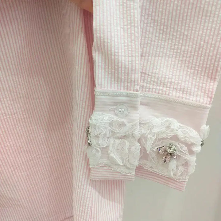[BUNJANG] Miu Miu Striped Shirt with Lace Detail / 뮤 셔츠 새것