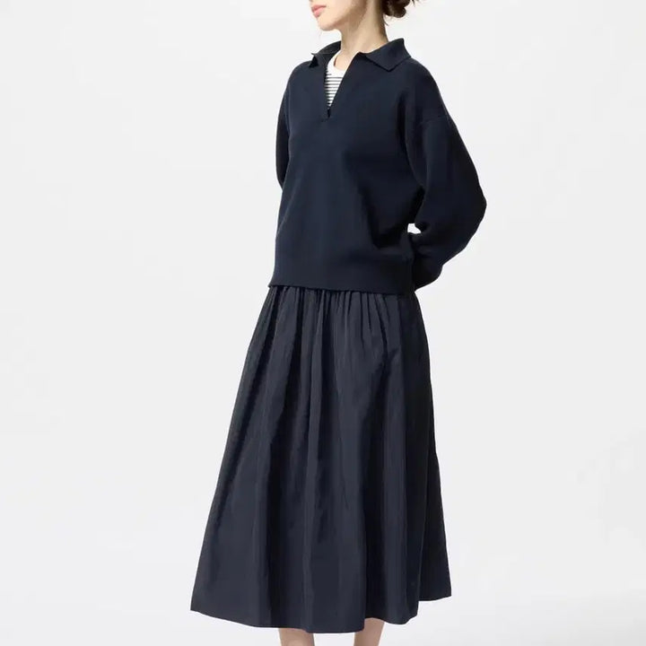 [BUNJANG] Uniqlo Volume Gather Skirt Navy / 유니클로 볼륨개더스커트 네이비