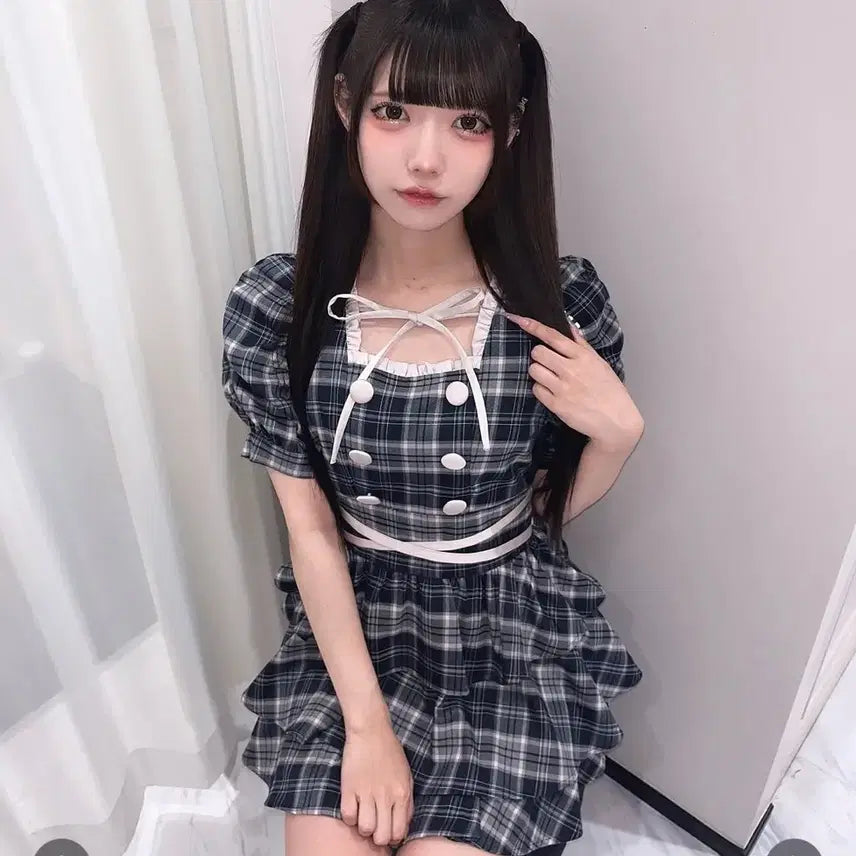 [BUNJANG] Pium Cross Tiered Dress Navy / pium 크로스 티어드 원피스 (네이비) 양산형 지뢰계 스나계 피움