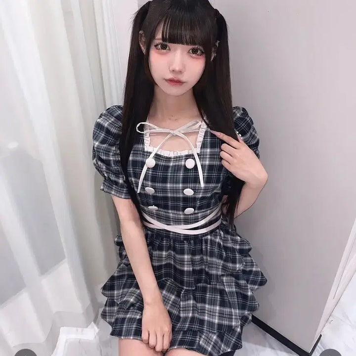 [BUNJANG] Pium Cross Tiered Dress Navy / pium 크로스 티어드 원피스 (네이비) 양산형 지뢰계 스나계 피움