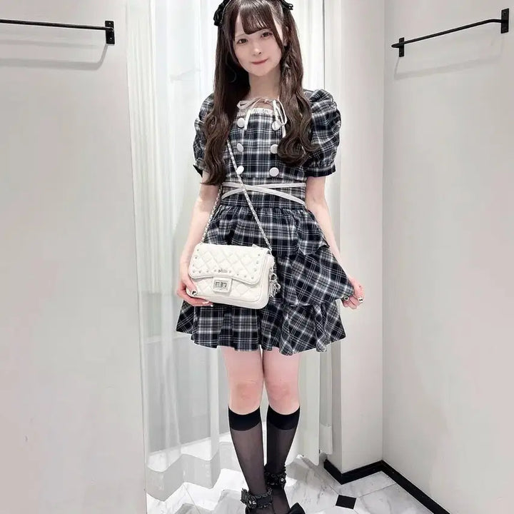 [BUNJANG] Pium Cross Tiered Dress Navy / pium 크로스 티어드 원피스 (네이비) 양산형 지뢰계 스나계 피움