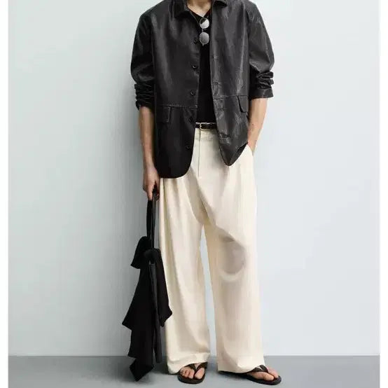 [BUNJANG] Zara Faux Leather Overshirt Black / 자라 페이크 레더 오버셔츠 블랙