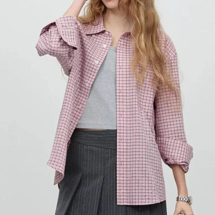 [BUNJANG] DUNST Oversized Checked Shirt Pink Check / DUNST 던스트 체크 셔츠