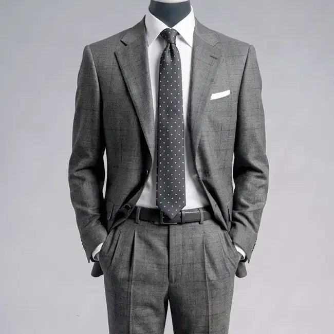[BUNJANG] Cambridge Members MTO Two-Tuck Shadow Check Notched Lapel Suit / 캠브리지멤버스/MTO 그레이 투 턱 쉐도우 체크 노치드 수트/52-54
