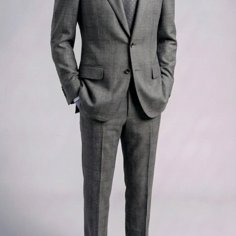 [BUNJANG] Cambridge Members MTO Two-Tuck Shadow Check Notched Lapel Suit / 캠브리지멤버스/MTO 그레이 투 턱 쉐도우 체크 노치드 수트/52-54