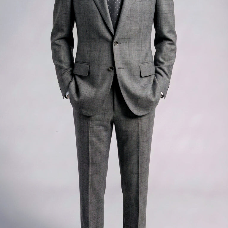 [BUNJANG] Cambridge Members MTO Two-Tuck Shadow Check Notched Lapel Suit / 캠브리지멤버스/MTO 그레이 투 턱 쉐도우 체크 노치드 수트/52-54