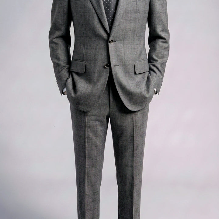 [BUNJANG] Cambridge Members MTO Two-Tuck Shadow Check Notched Lapel Suit / 캠브리지멤버스/MTO 그레이 투 턱 쉐도우 체크 노치드 수트/52-54