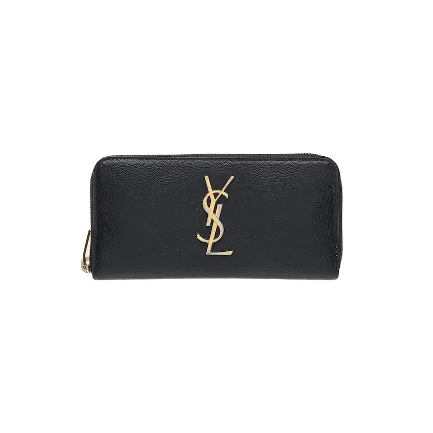 [BUNJANG] Saint Laurent Black Leather Zip Around Long Wallet / 생로랑 지퍼 장지갑