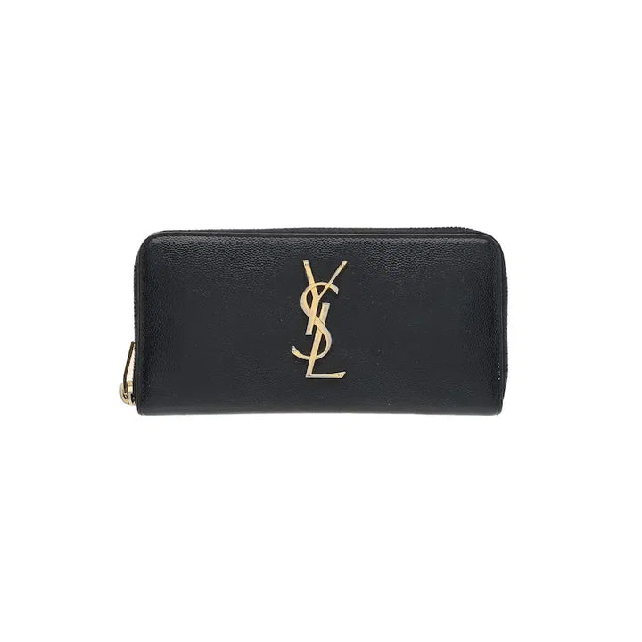 [BUNJANG] Saint Laurent Black Leather Zip Around Long Wallet / 생로랑 지퍼 장지갑