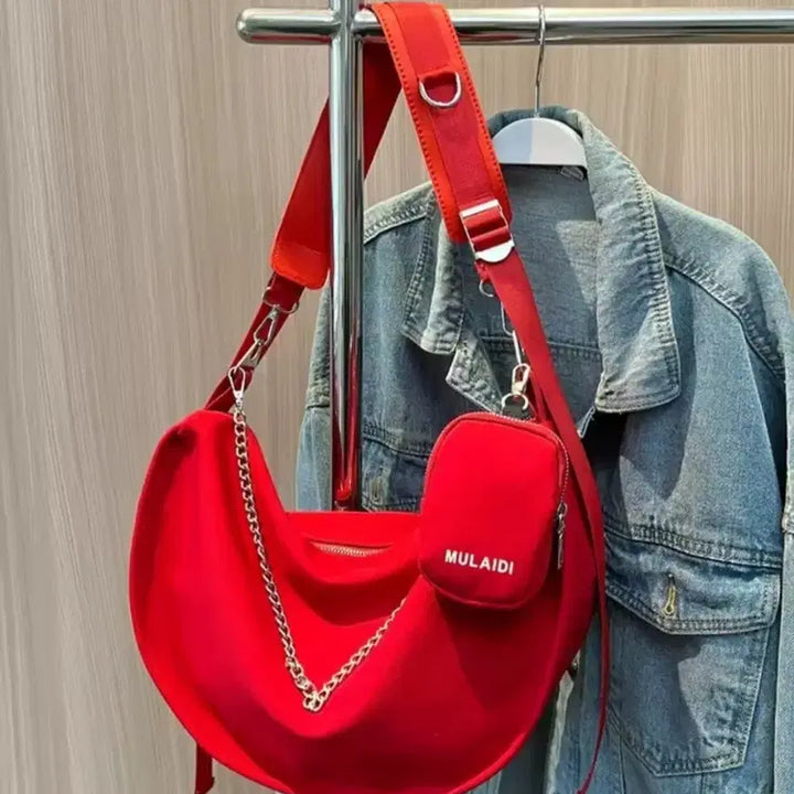 [BUNJANG] Nylon Crossbody Bag with Keychain Set - Red / 나일론 크로스백 레드 / 키링 포함