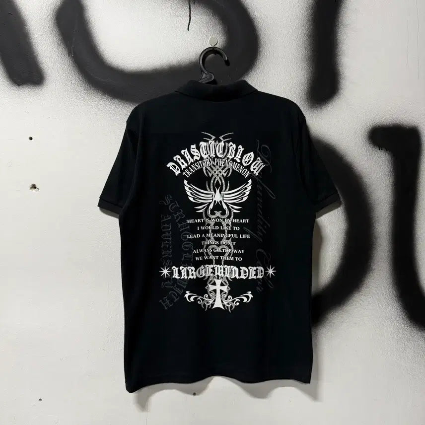 [BUNJANG] Vintage Oriental Rock Goth Punk Full Printing Short Sleeve Polo T-Shirt / VTG 빈티지 오리엔탈 락 고스 펑크 풀 프린팅 반팔 카라티셔츠