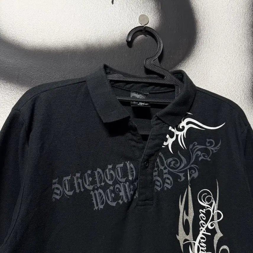 [BUNJANG] Vintage Oriental Rock Goth Punk Full Printing Short Sleeve Polo T-Shirt / VTG 빈티지 오리엔탈 락 고스 펑크 풀 프린팅 반팔 카라티셔츠