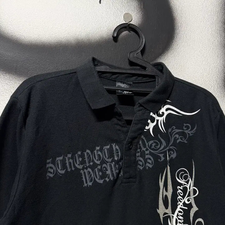 [BUNJANG] Vintage Oriental Rock Goth Punk Full Printing Short Sleeve Polo T-Shirt / VTG 빈티지 오리엔탈 락 고스 펑크 풀 프린팅 반팔 카라티셔츠