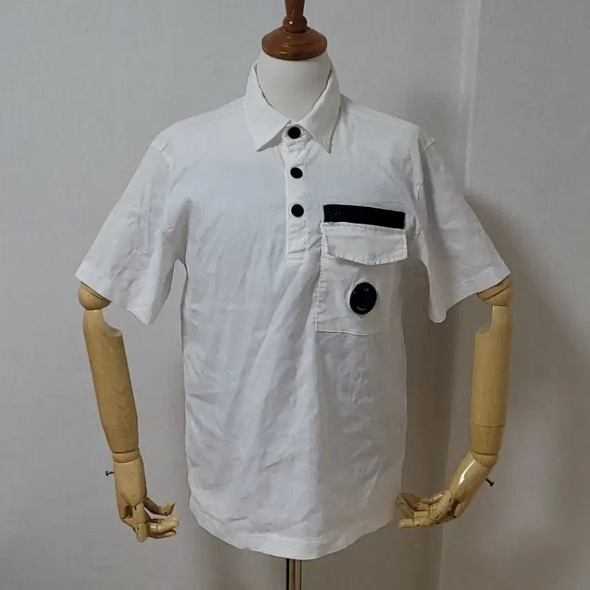 [BUNJANG] CP Company White Short Sleeve Polo T-Shirt / CP 씨피컴퍼니 화이트 반팔 폴로 티셔츠 95