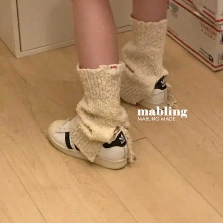 [BUNJANG] Marbling Leg Warmers Ivory / 마블링 레그 워머 아이보리