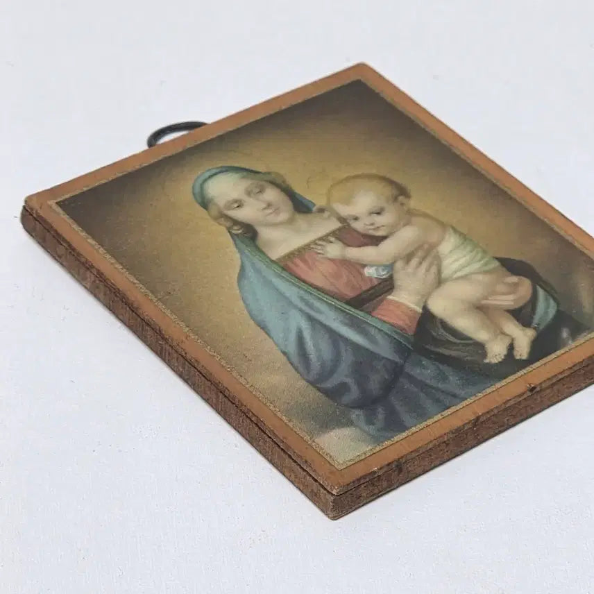 [BUNJANG] Antique Wooden Frame and Cross Set with Mother Mary / 앤틱 나무액자와 십자가 세트 성모마리아 앤틱 천주교