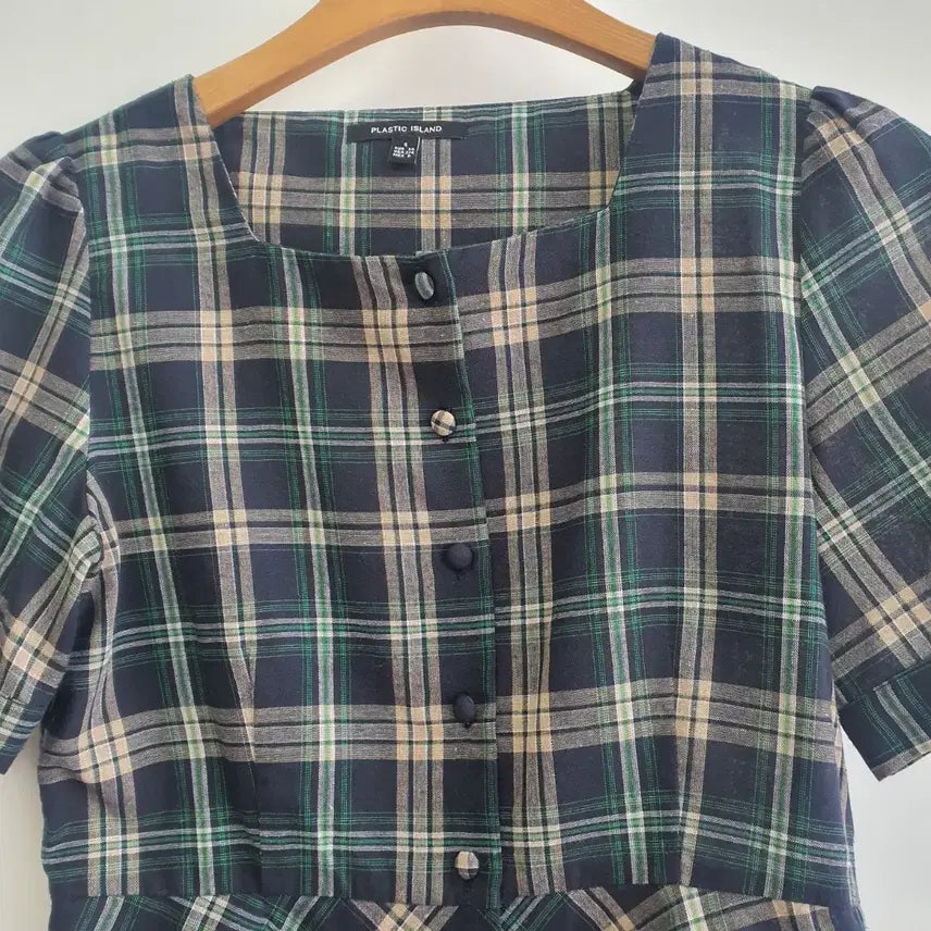 [BUNJANG] Plastic Island Check Short Sleeve Blouse Size S / 1007 플라스틱아일랜드 체크 반팔 블라우스 S