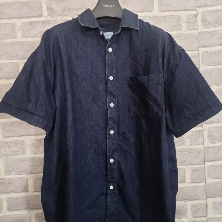 [BUNJANG] Filuminate Dark Wash Denim Short Sleeve Shirt - Size L / 필루미네이트 진청 데님반팔 남방L/알뜰한여우