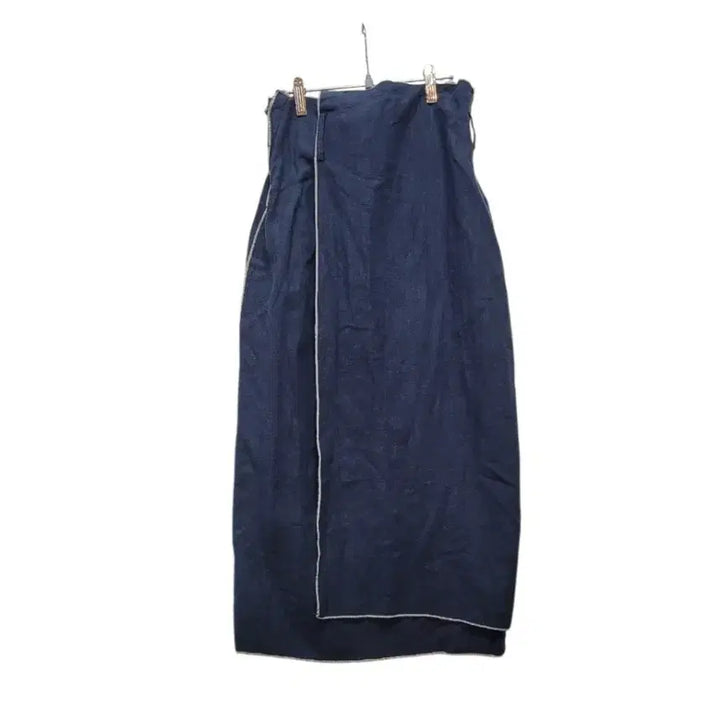 [BUNJANG] 100% Linen Unbalanced Design Navy Banding Long Skirt / 린넨 100퍼 언벨런스 디자인 네이비컬러 밴딩 롱스커트