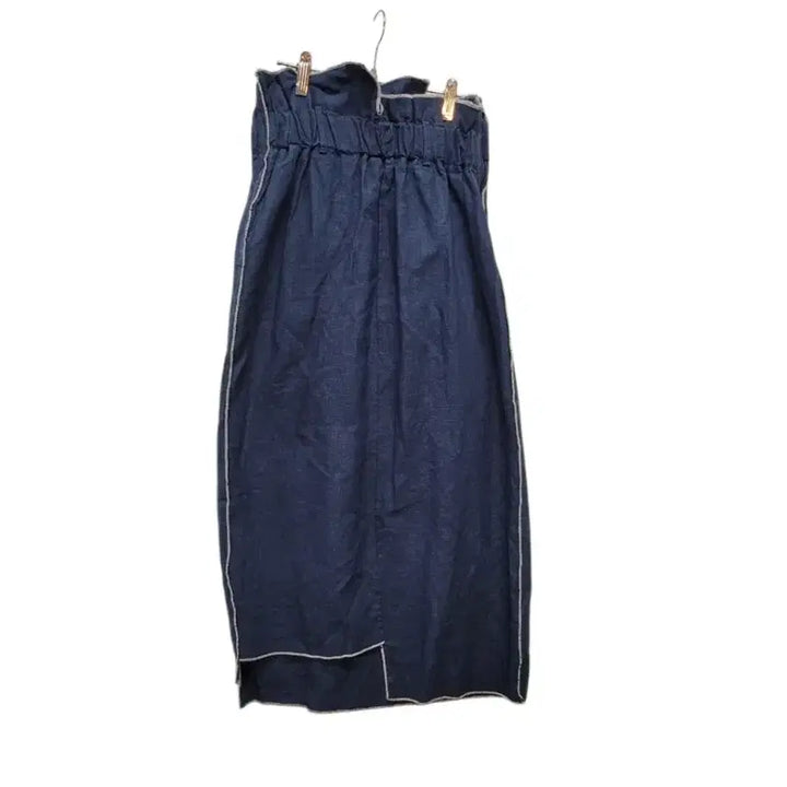 [BUNJANG] 100% Linen Unbalanced Design Navy Banding Long Skirt / 린넨 100퍼 언벨런스 디자인 네이비컬러 밴딩 롱스커트