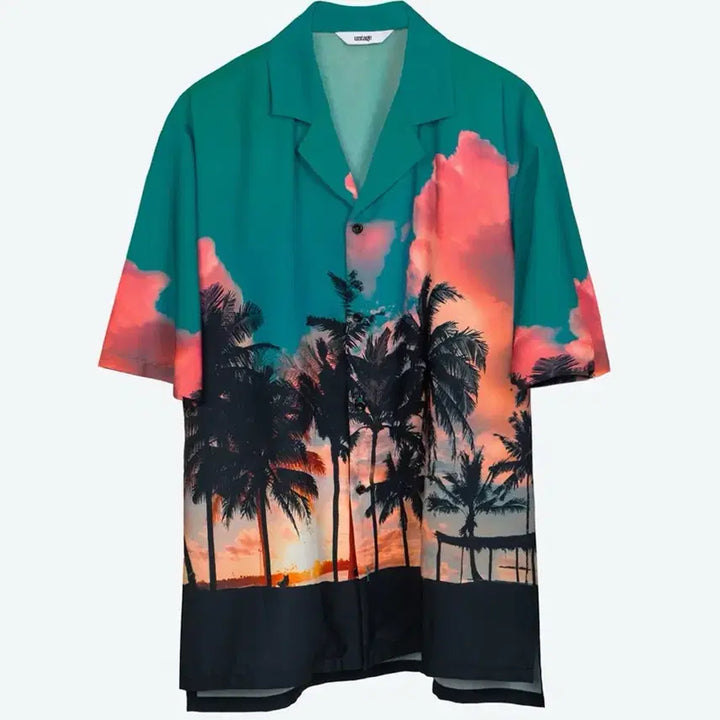 [BUNJANG] Untage Palmtree Print Bowling Shirt / 언티지 팜트리 야자수 프린트 볼링 셔츠 남녀공용