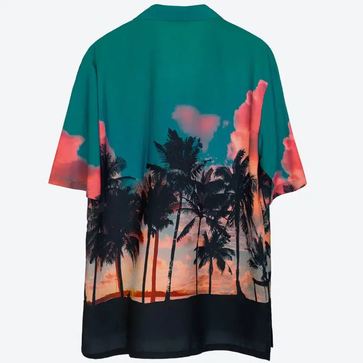 [BUNJANG] Untage Palmtree Print Bowling Shirt / 언티지 팜트리 야자수 프린트 볼링 셔츠 남녀공용