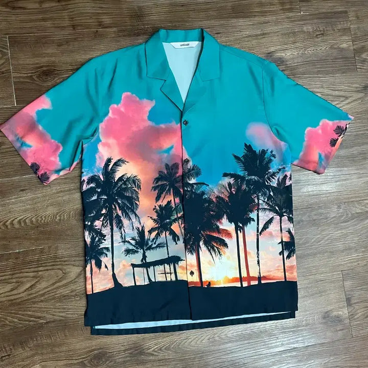 [BUNJANG] Untage Palmtree Print Bowling Shirt / 언티지 팜트리 야자수 프린트 볼링 셔츠 남녀공용