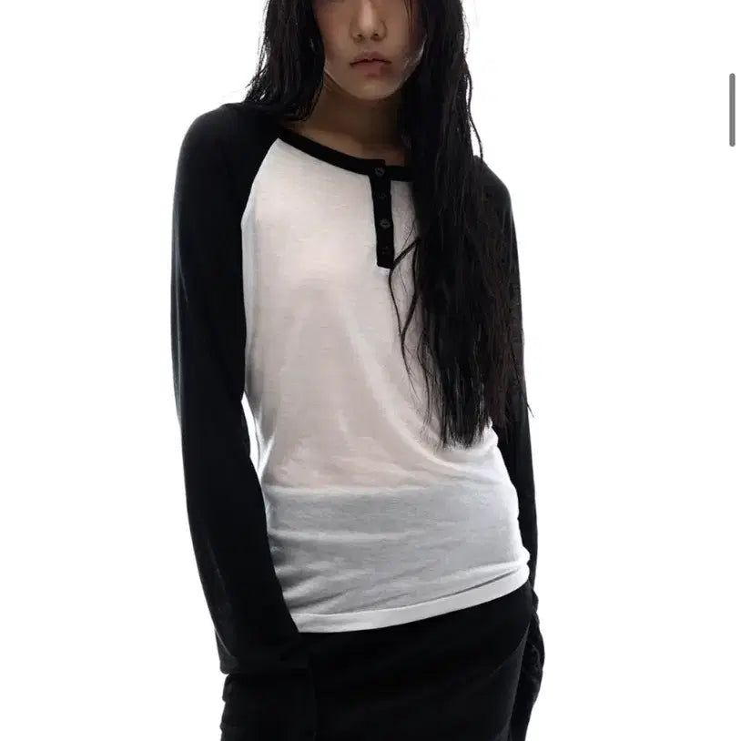 [BUNJANG] Ohos Henley Raglan Long Sleeve - Black / 오호스 Henley Raglan Long Sleeve- Black