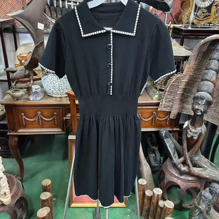 [BUNJANG] Collared Knit Short Sleeve Dress / 카라 니트 반팔 원피스