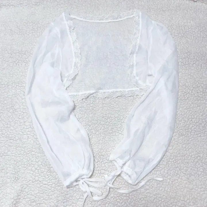 [BUNJANG] White Lace Chiffon Bolero Summer Cardigan / *새상품* 레이스 쉬폰 볼레로 화이트/ 여름 가디건 원피스가디건