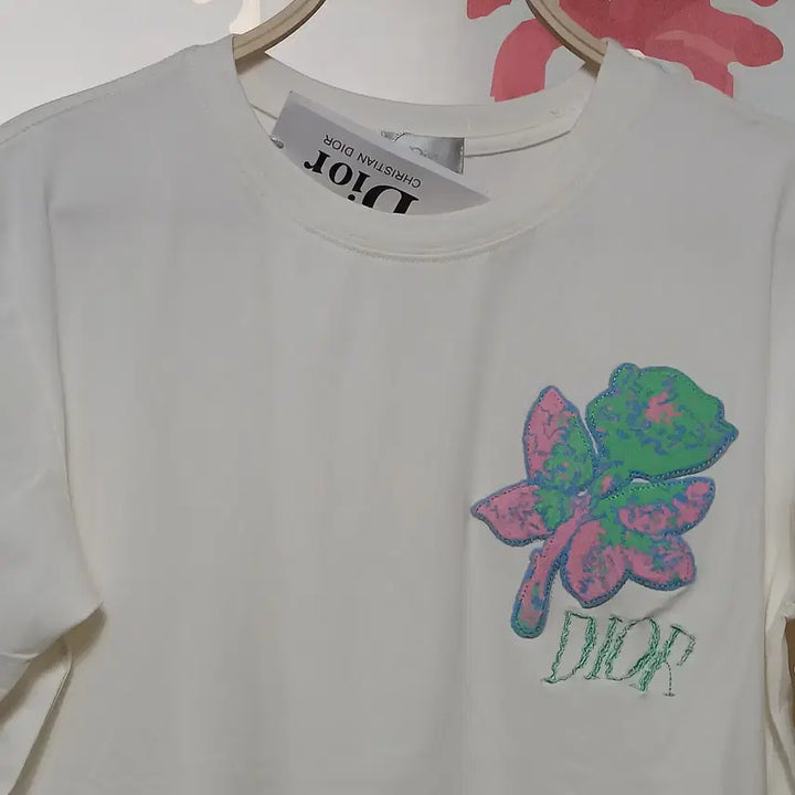 [BUNJANG] White Rose Round Short Sleeve T-Shirt - L / (L) 화이트 로즈 라운드 반팔티