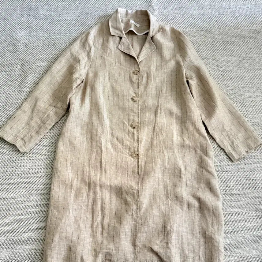 [BUNJANG] Kind Linen Stripe Shirt Dress/Trench Coat / 카인드 Kind 린넨 스트라이프 롱 셔츠형 원피스/트렌치
