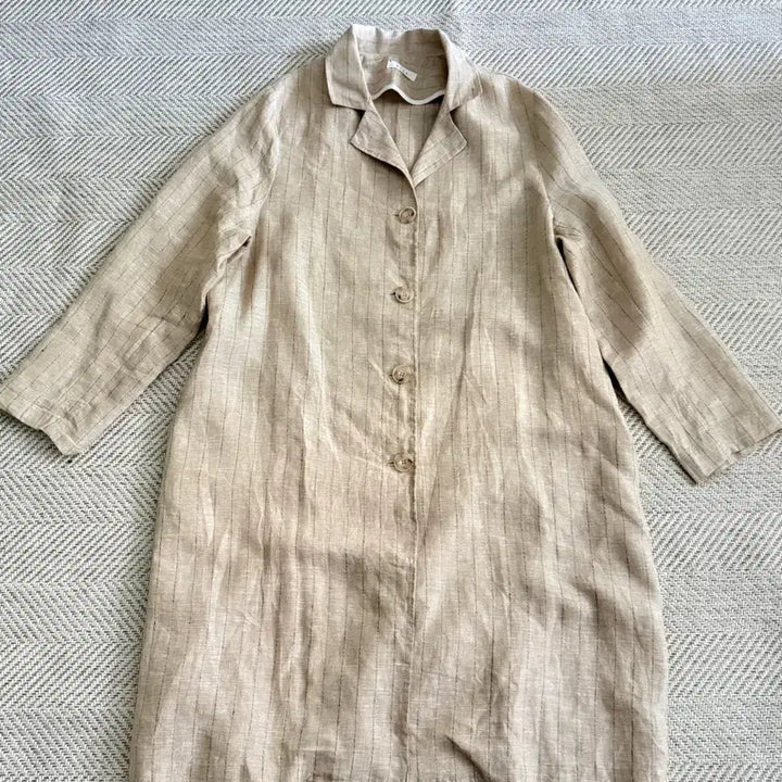 [BUNJANG] Kind Linen Stripe Shirt Dress/Trench Coat / 카인드 Kind 린넨 스트라이프 롱 셔츠형 원피스/트렌치